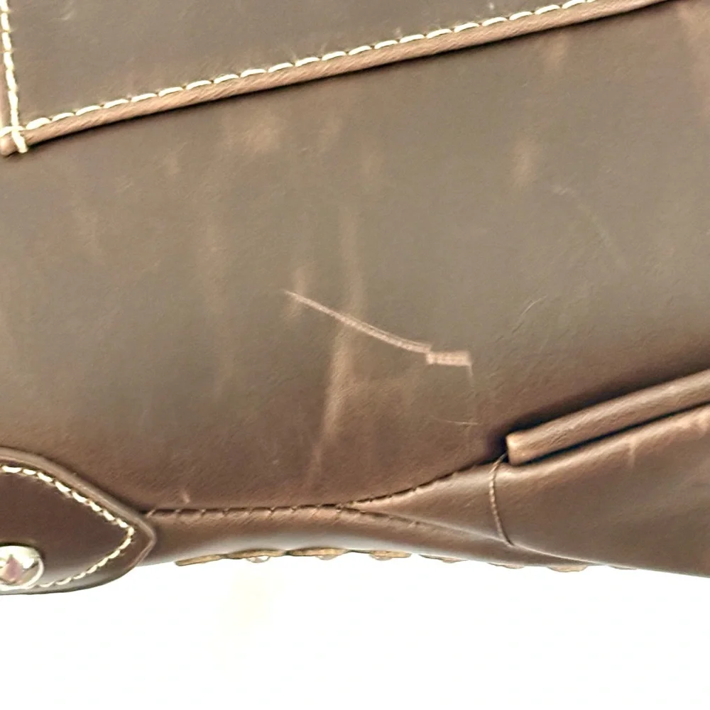 Montana West Western Style Tooled Leather And Studded Crossbody - Picture 14 of 15